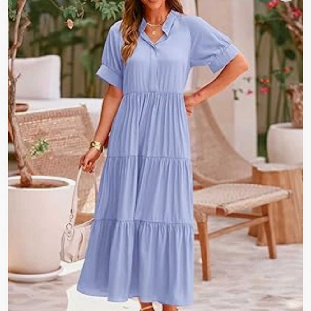 Women's Boho Flowy Dress, Blue, XL